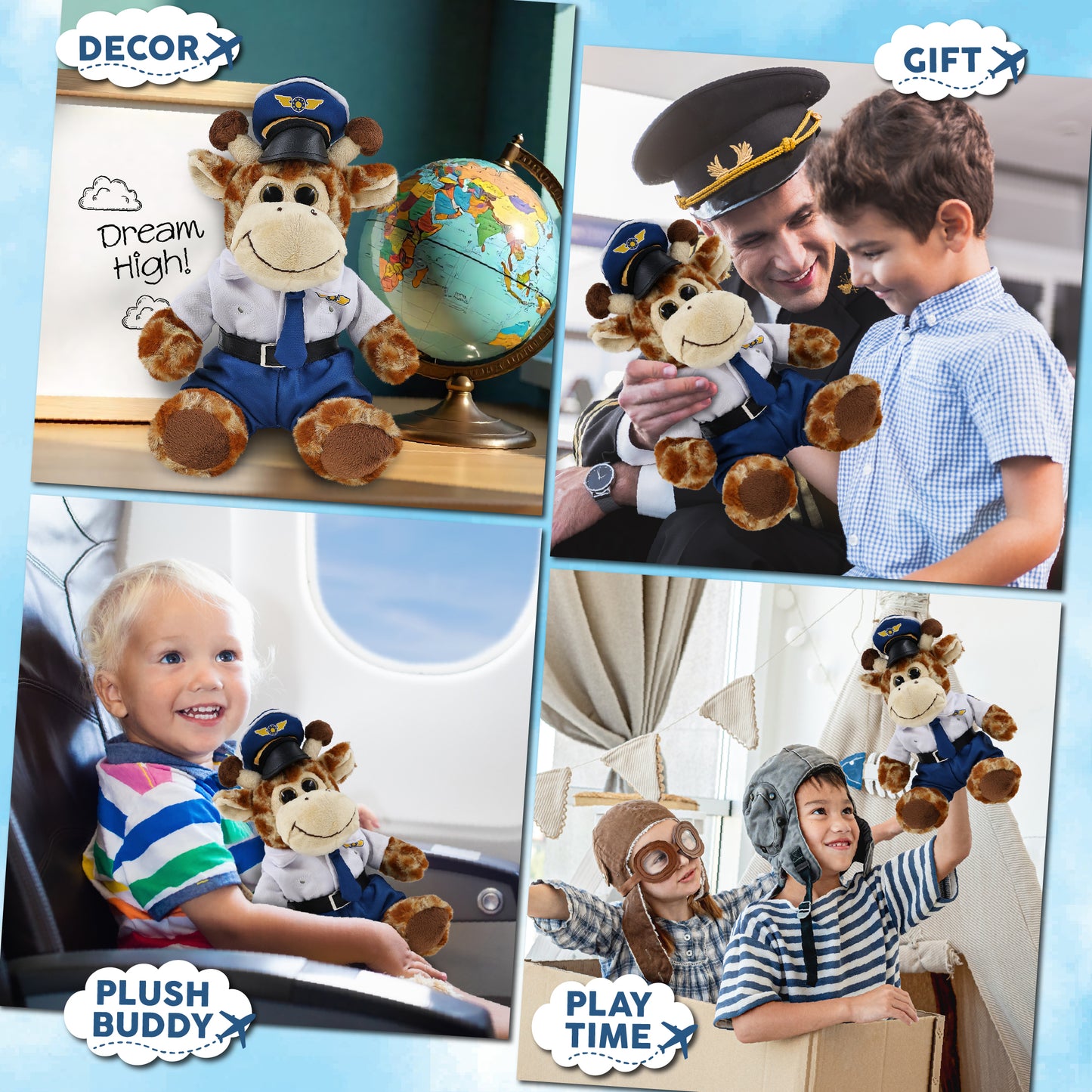 SUPER-SOFT PLUSH - SITTING GIRAFFE WITH PILOT DRESS UP