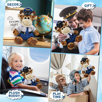 SUPER-SOFT PLUSH - SITTING GIRAFFE WITH PILOT DRESS UP