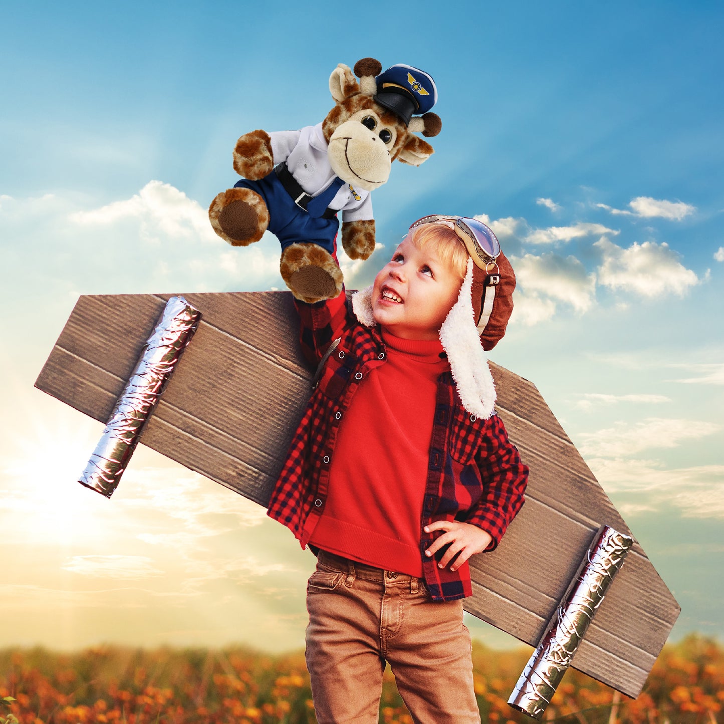 SUPER-SOFT PLUSH - SITTING GIRAFFE WITH PILOT DRESS UP