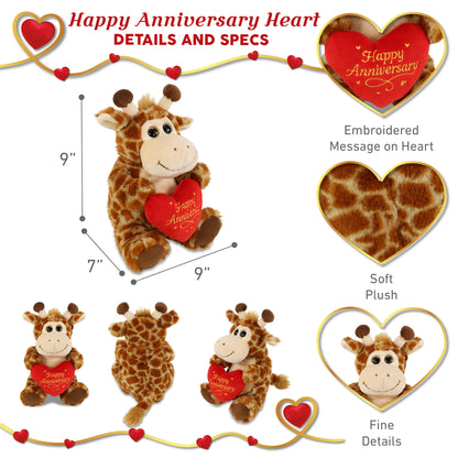 SUPER-SOFT PLUSH - SITTING GIRAFFE WITH HAPPY ANNIVERSARY HEART