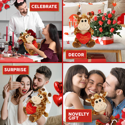 SUPER-SOFT PLUSH - SITTING GIRAFFE WITH HAPPY ANNIVERSARY HEART