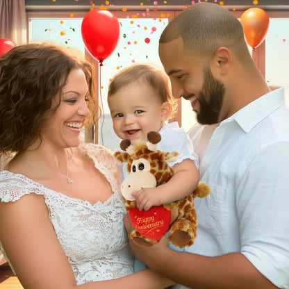 SUPER-SOFT PLUSH - SITTING GIRAFFE WITH HAPPY ANNIVERSARY HEART