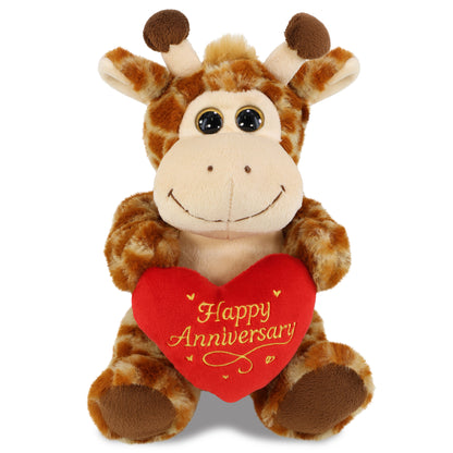 SUPER-SOFT PLUSH - SITTING GIRAFFE WITH HAPPY ANNIVERSARY HEART