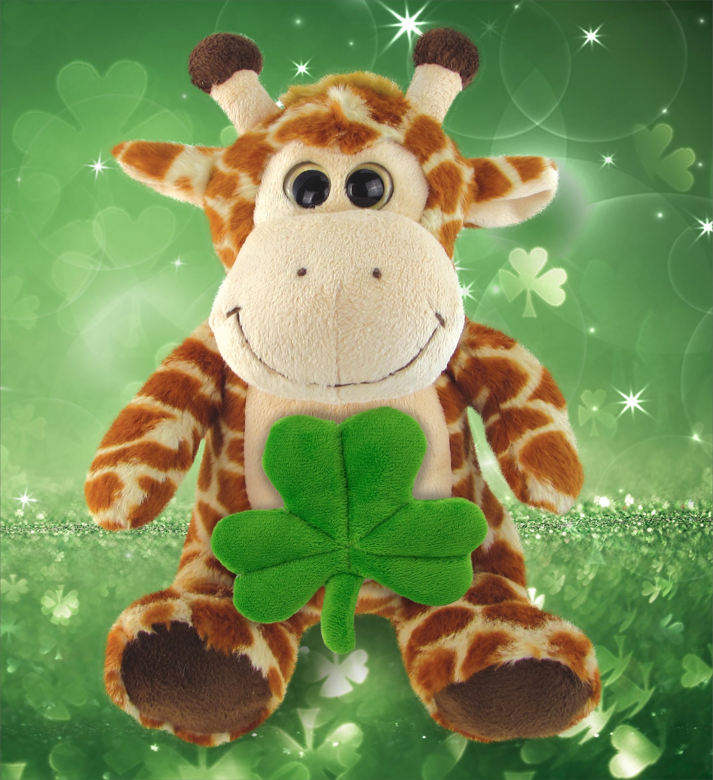 DolliBu Big Eyes Giraffe Stuffed Animal with Green Plush Shamrock - 6.5 Inches