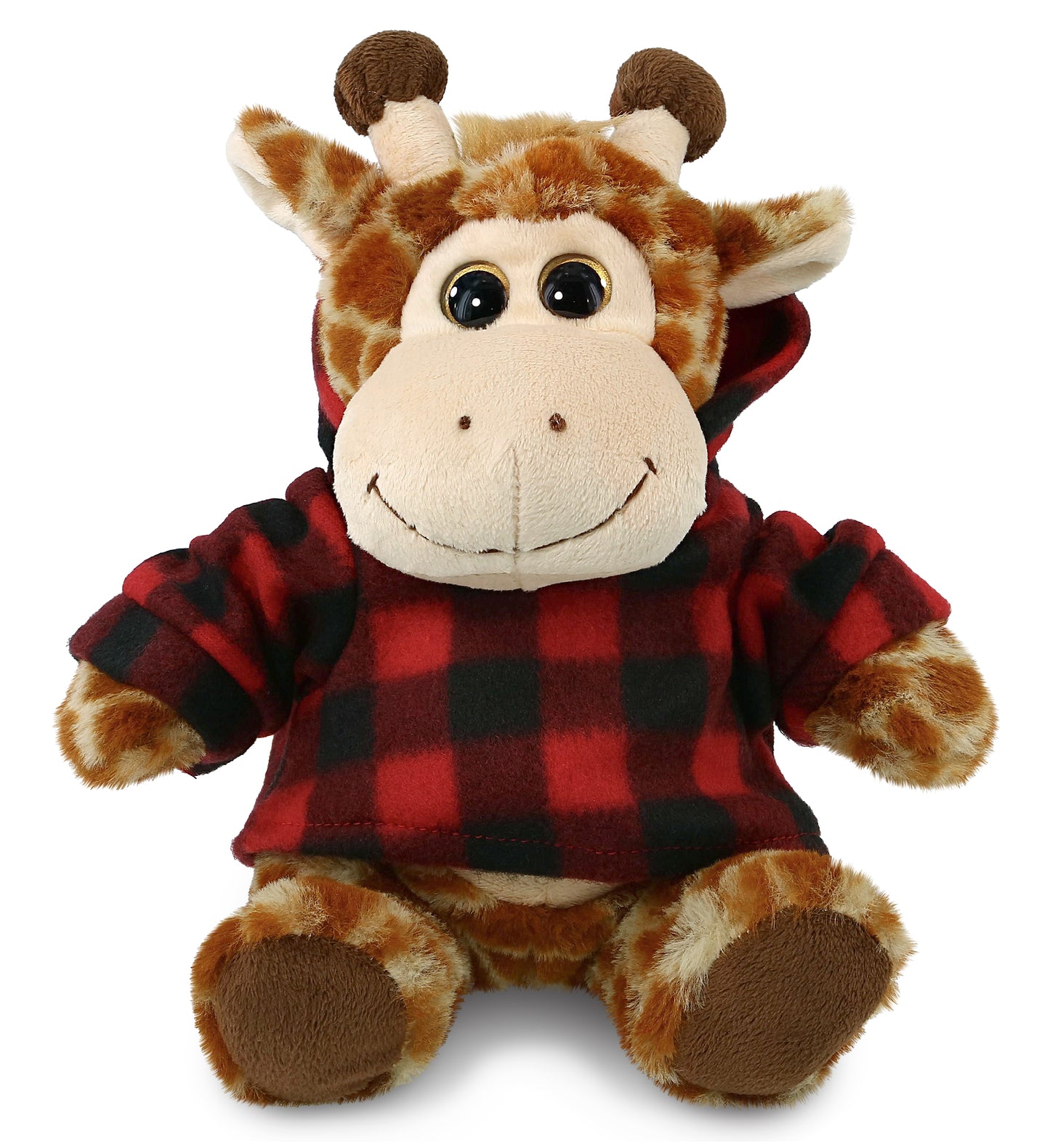 PLUSH RED PLAID HOODIE - SUPER-SOFT PLUSH - SITTING GIRAFFE