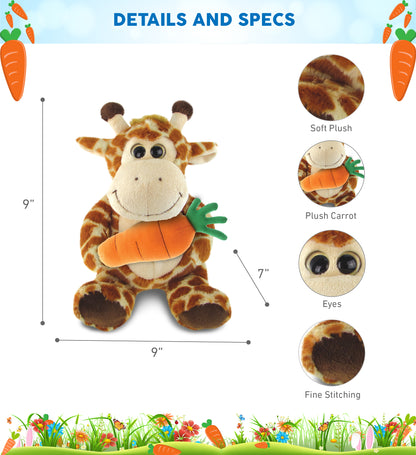 DolliBu Happy Easter Soft Plush Sitting Giraffe with Carrot Plush - 9 Inches