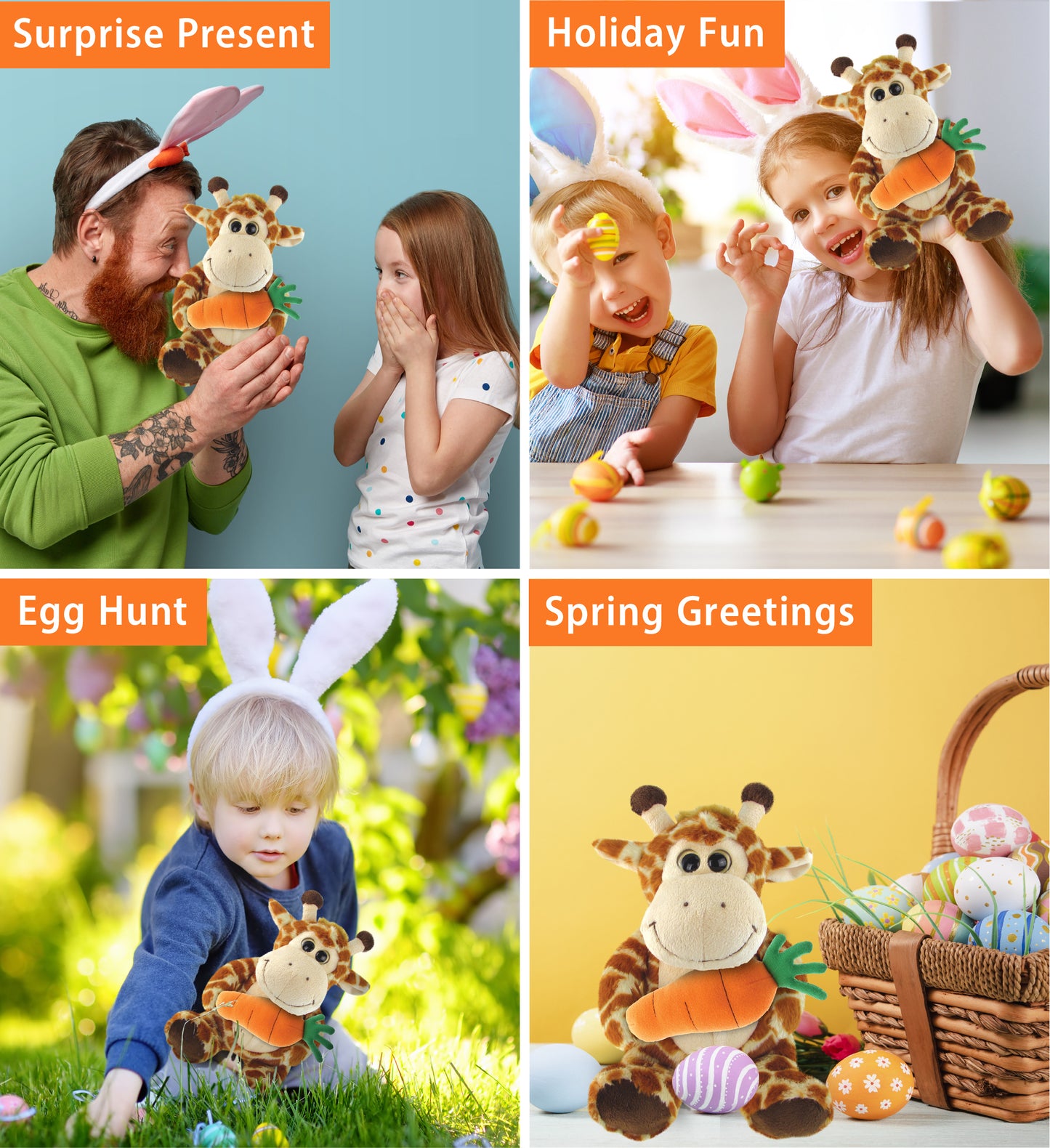 DolliBu Happy Easter Soft Plush Sitting Giraffe with Carrot Plush - 9 Inches
