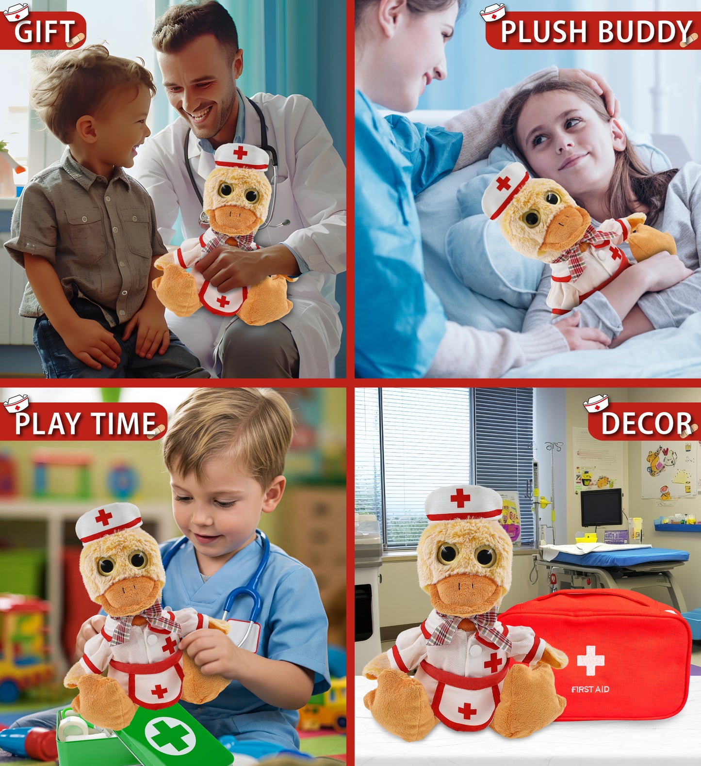SUPER-SOFT PLUSH - SITTING DUCK With NURSE Dress-Up