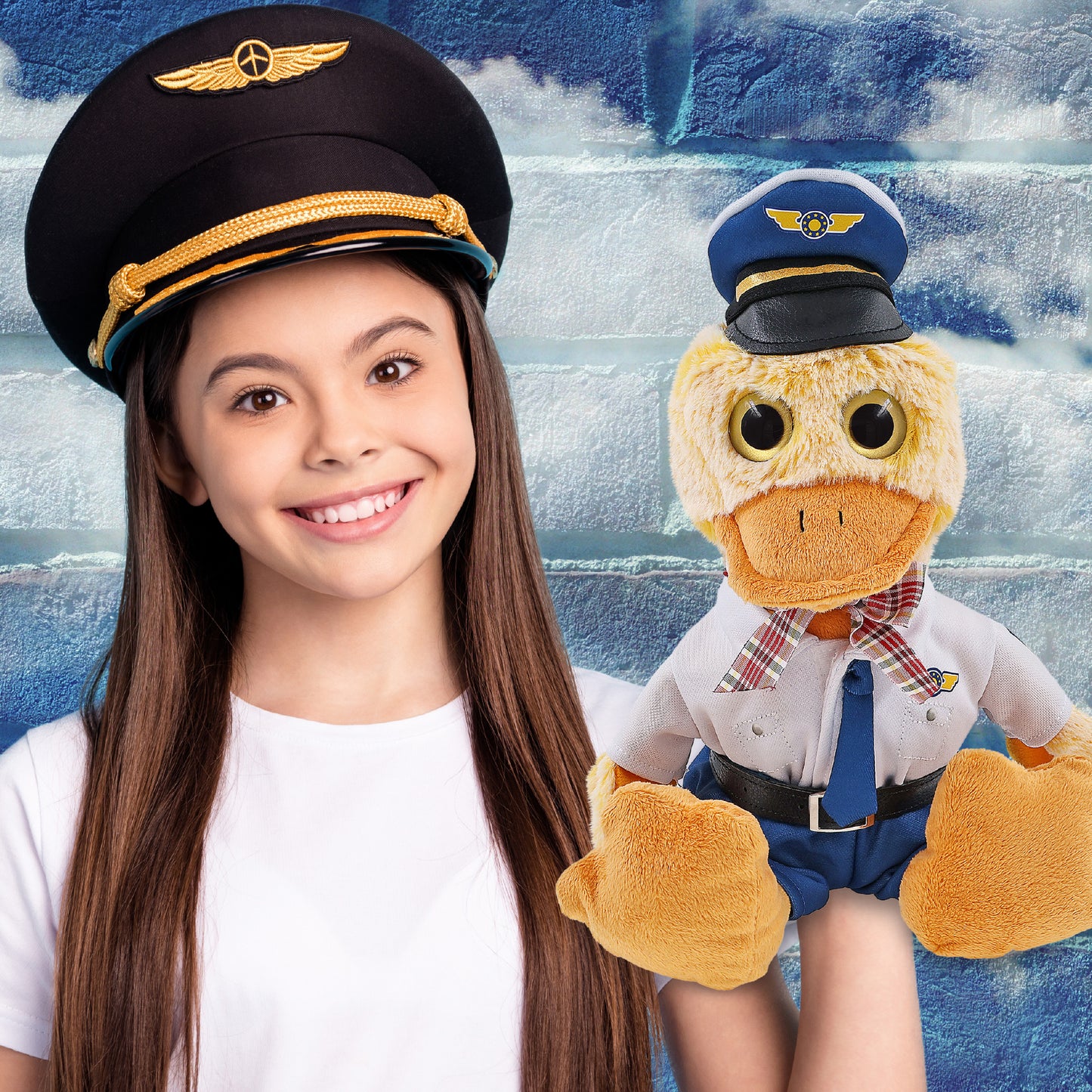 SUPER-SOFT PLUSH - SITTING DUCK WITH PILOT DRESS UP