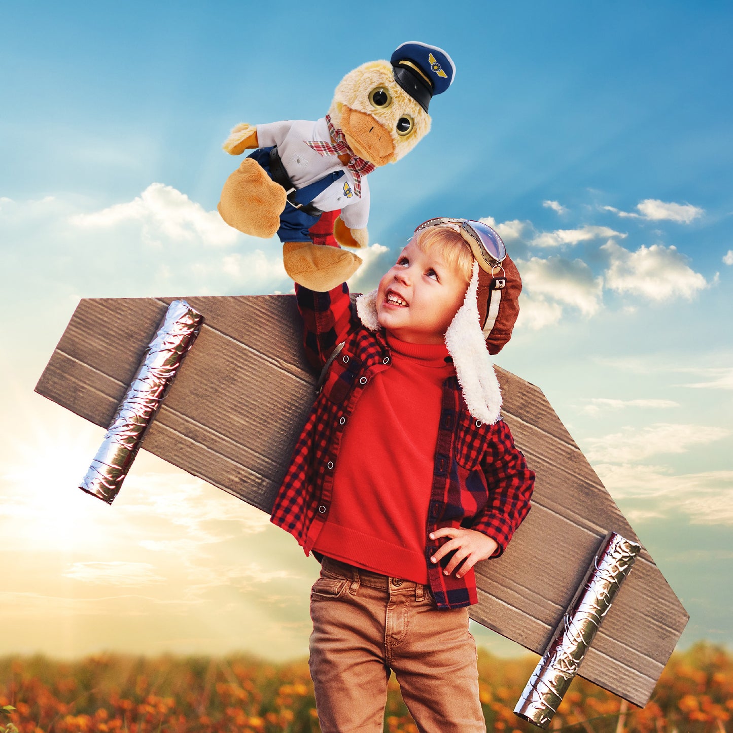 SUPER-SOFT PLUSH - SITTING DUCK WITH PILOT DRESS UP