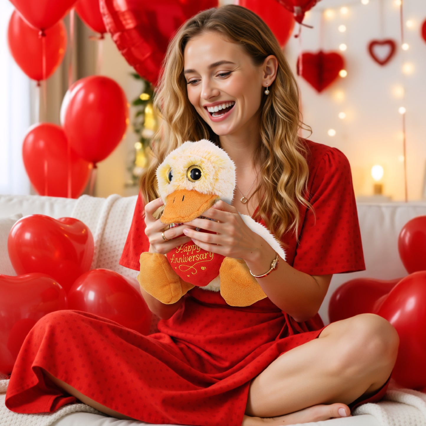 SUPER-SOFT PLUSH - SITTING DUCK WITH HAPPY ANNIVERSARY HEART