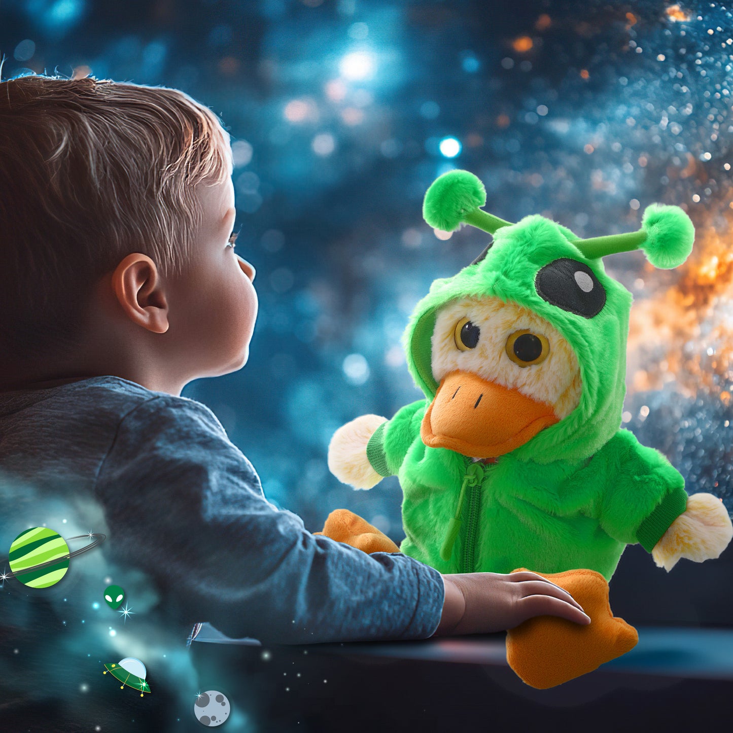 SUPER-SOFT PLUSH - SITTING DUCK WITH ALIEN SWEATER