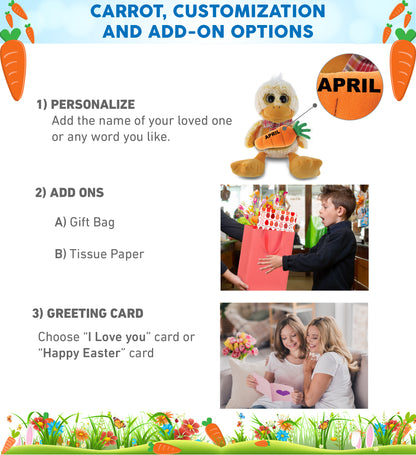 DolliBu Happy Easter Super Soft Plush Sitting Duck with Carrot Plush - 9 Inches