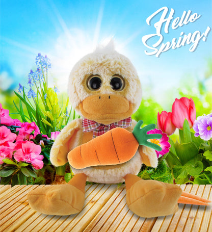 DolliBu Happy Easter Super Soft Plush Sitting Duck with Carrot Plush - 9 Inches