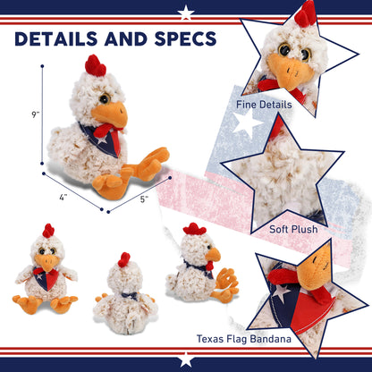 SUPER-SOFT PLUSH - SITTING ROOSTER WITH TEXAS FLAG BANDANA