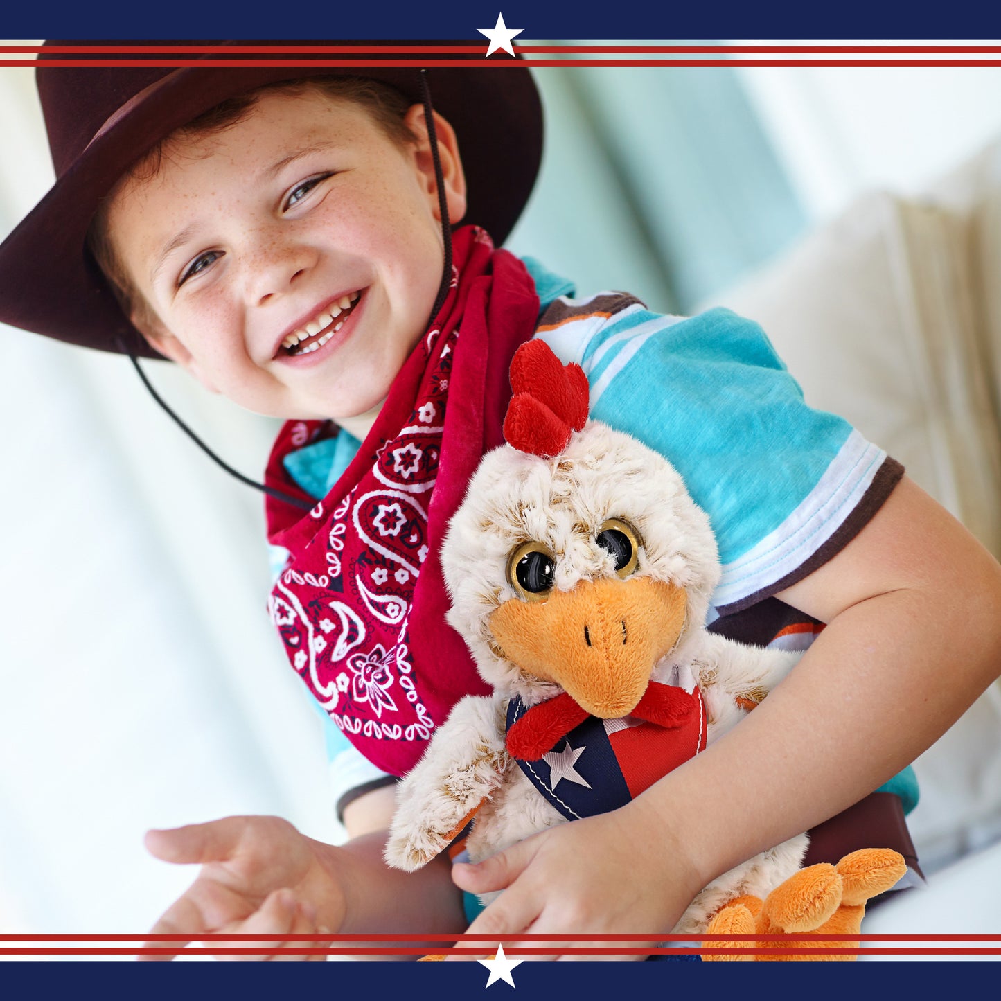 SUPER-SOFT PLUSH - SITTING ROOSTER WITH TEXAS FLAG BANDANA