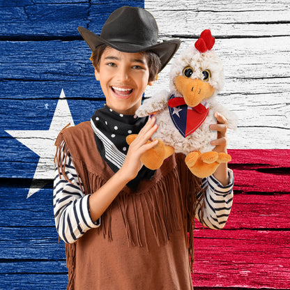 SUPER-SOFT PLUSH - SITTING ROOSTER WITH TEXAS FLAG BANDANA
