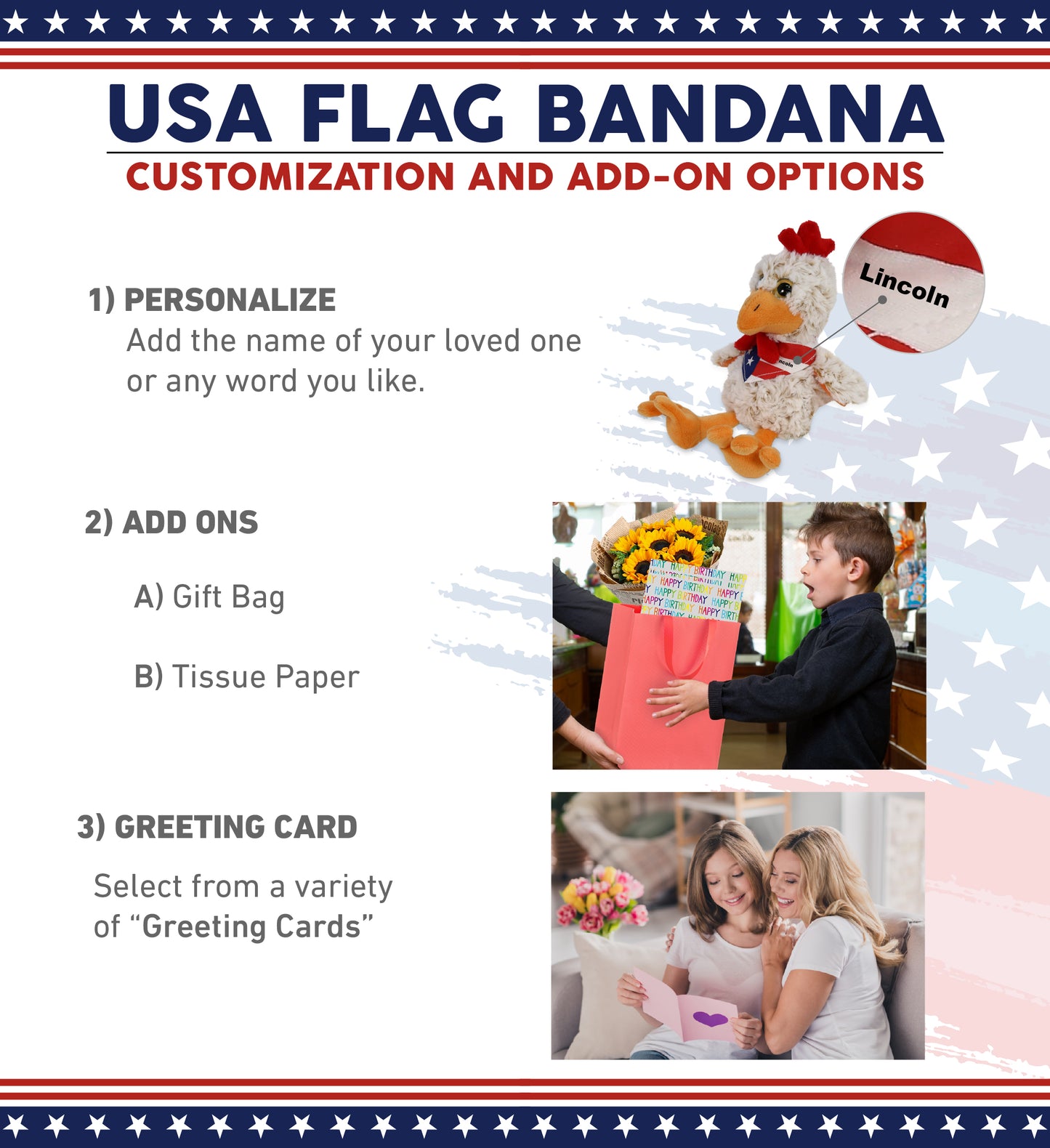 SUPER-SOFT PLUSH - SITTING ROOSTER WITH USA FLAG BANDANA