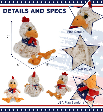 SUPER-SOFT PLUSH - SITTING ROOSTER WITH USA FLAG BANDANA
