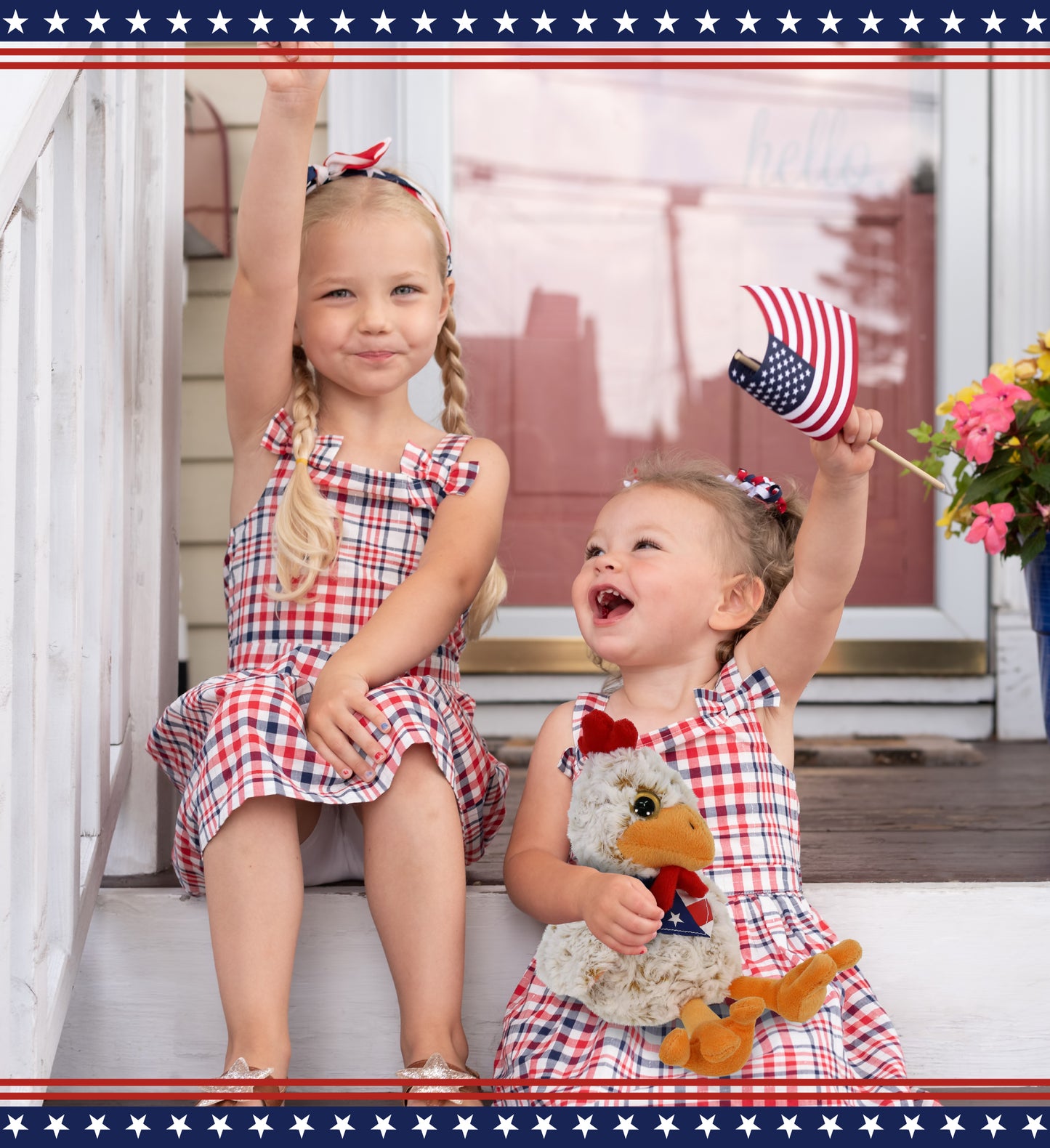 SUPER-SOFT PLUSH - SITTING ROOSTER WITH USA FLAG BANDANA