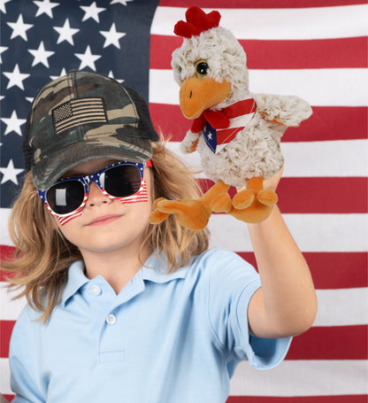 SUPER-SOFT PLUSH - SITTING ROOSTER WITH USA FLAG BANDANA