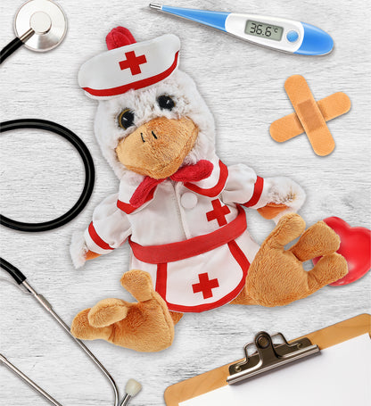 SUPER-SOFT PLUSH - SITTING ROOSTER With NURSE Dress-Up