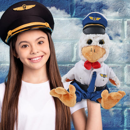 SUPER-SOFT PLUSH - SITTING ROOSTER WITH PILOT DRESS UP