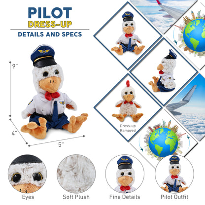 SUPER-SOFT PLUSH - SITTING ROOSTER WITH PILOT DRESS UP