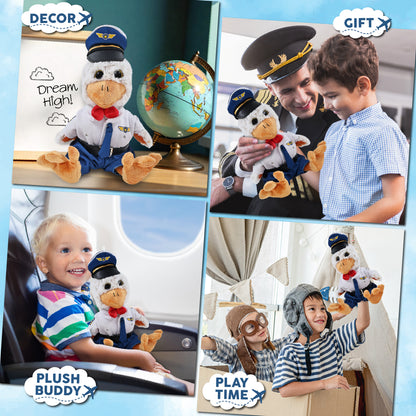 SUPER-SOFT PLUSH - SITTING ROOSTER WITH PILOT DRESS UP