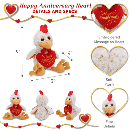 SUPER-SOFT PLUSH - SITTING ROOSTER WITH HAPPY ANNIVERSARY HEART