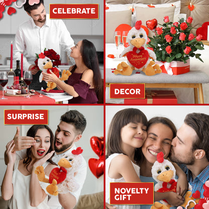 SUPER-SOFT PLUSH - SITTING ROOSTER WITH HAPPY ANNIVERSARY HEART