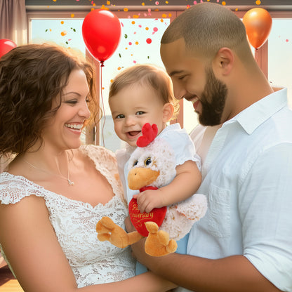 SUPER-SOFT PLUSH - SITTING ROOSTER WITH HAPPY ANNIVERSARY HEART