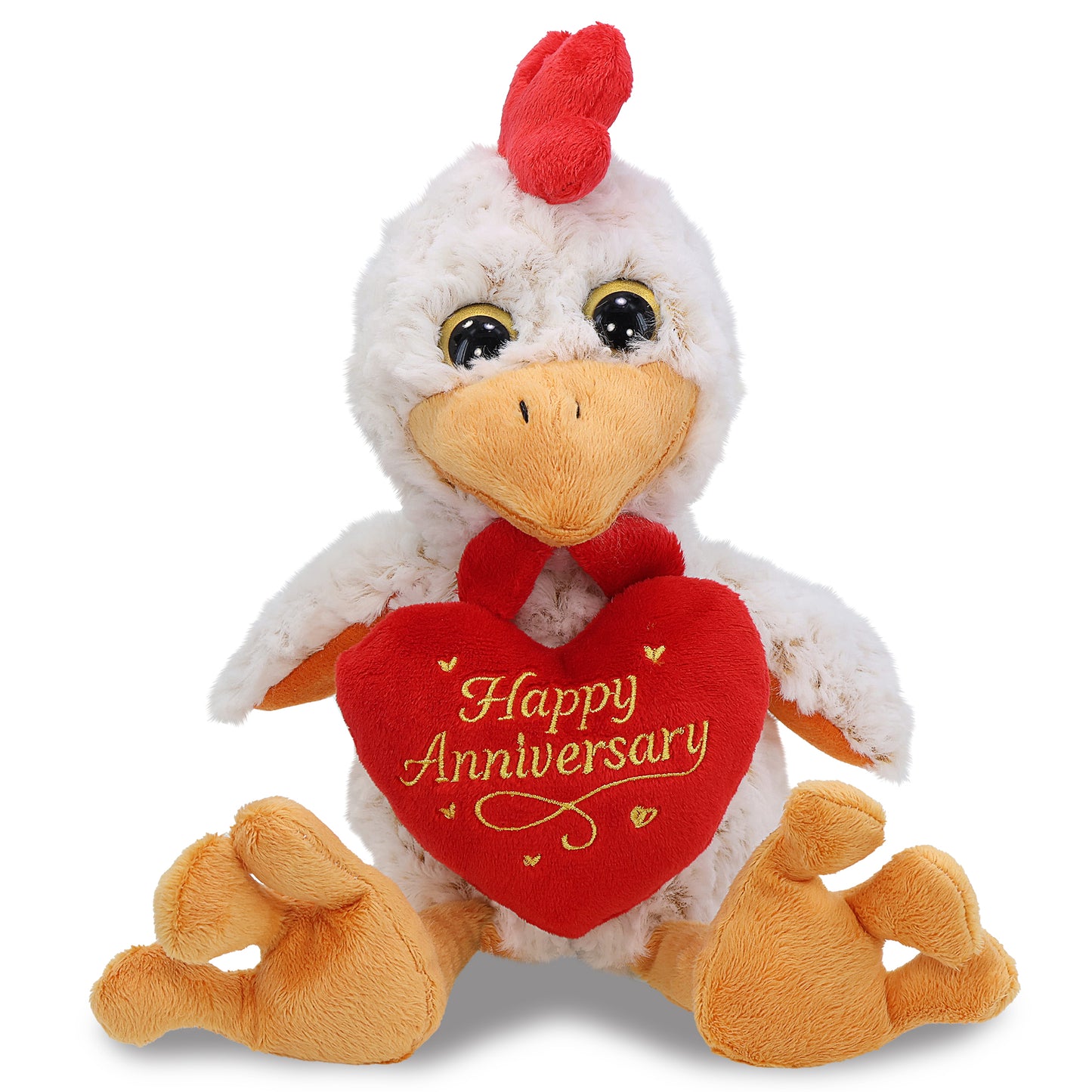 SUPER-SOFT PLUSH - SITTING ROOSTER WITH HAPPY ANNIVERSARY HEART