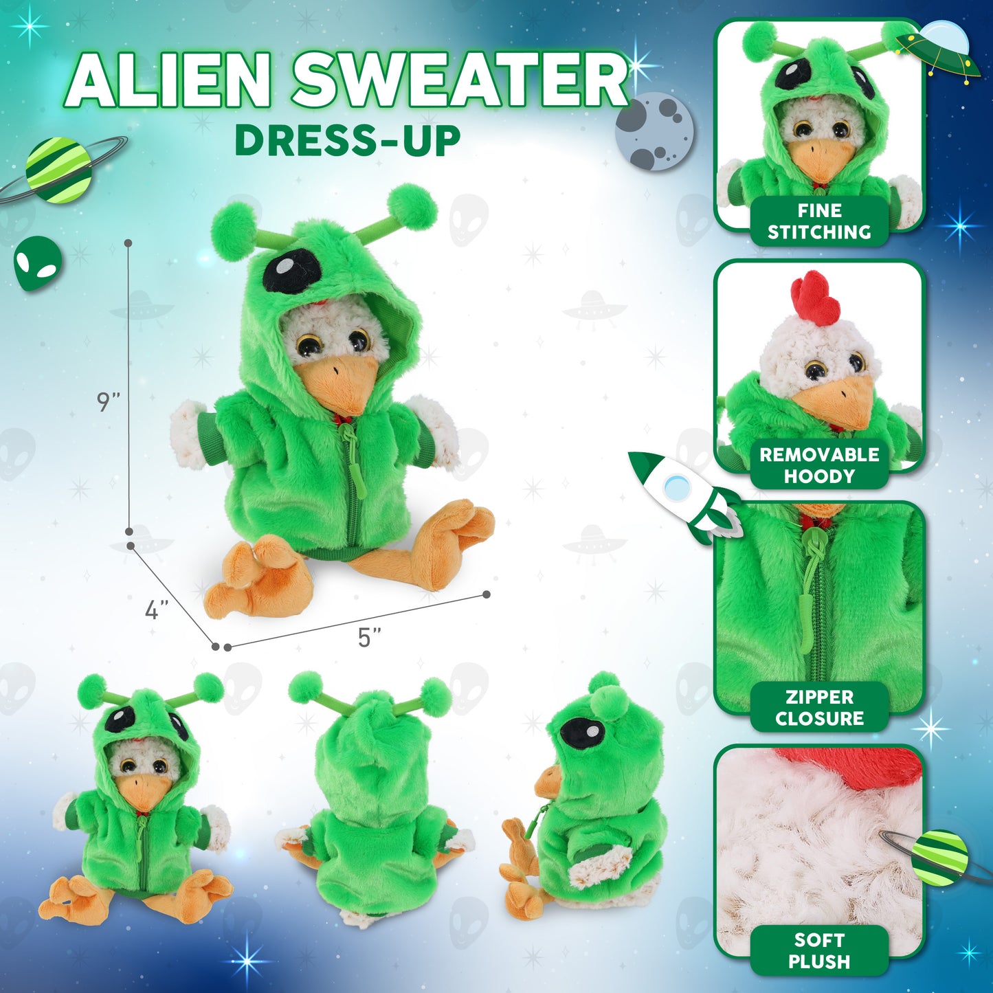SUPER-SOFT PLUSH - SITTING ROOSTER WITH ALIEN SWEATER