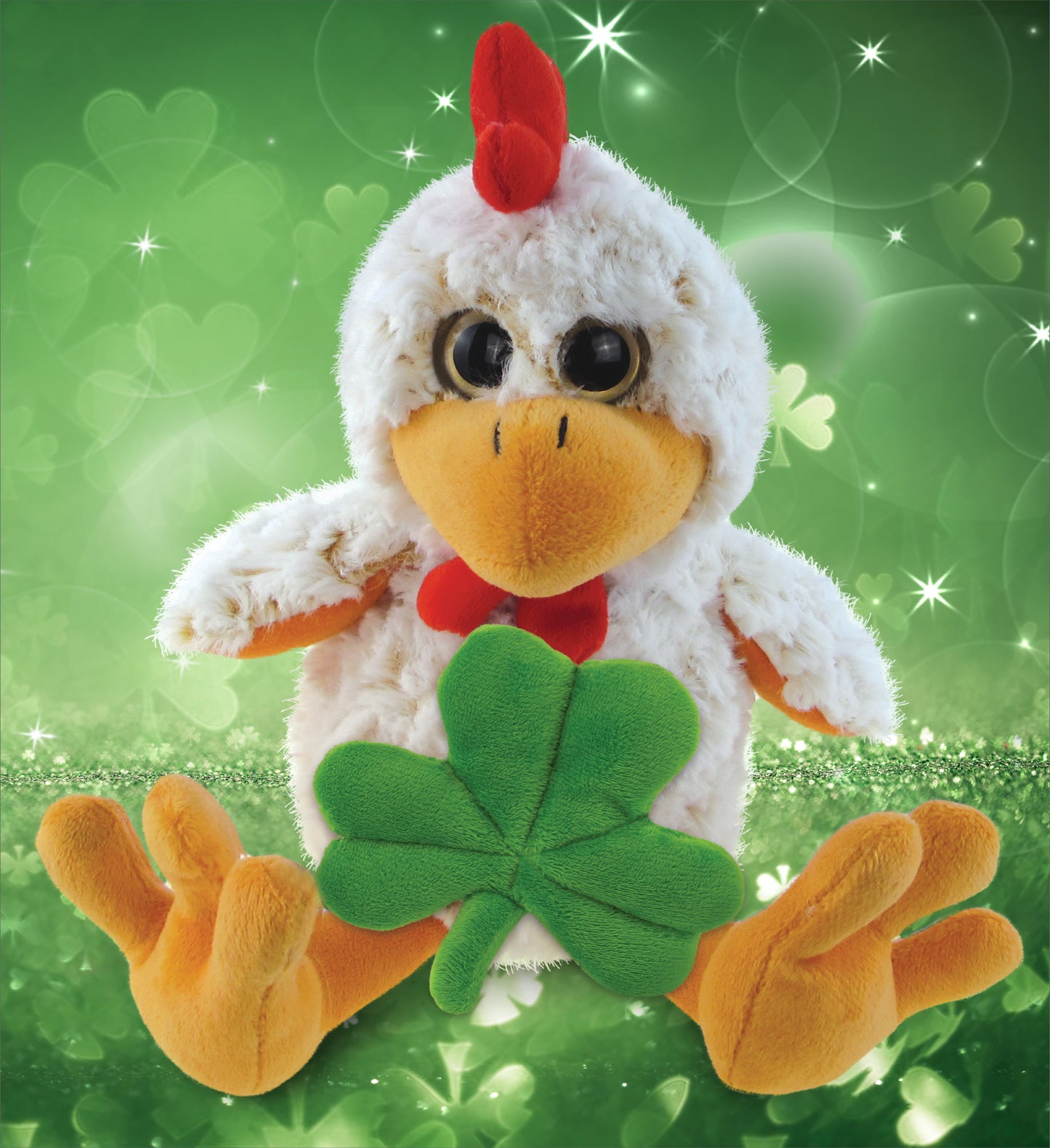 DolliBu Sitting Rooster Stuffed Animal with Green Plush Shamrock - 9 Inches