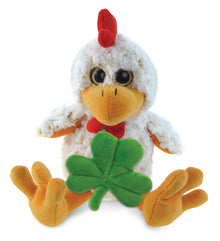 DolliBu Sitting Rooster Stuffed Animal with Green Plush Shamrock - 9 Inches