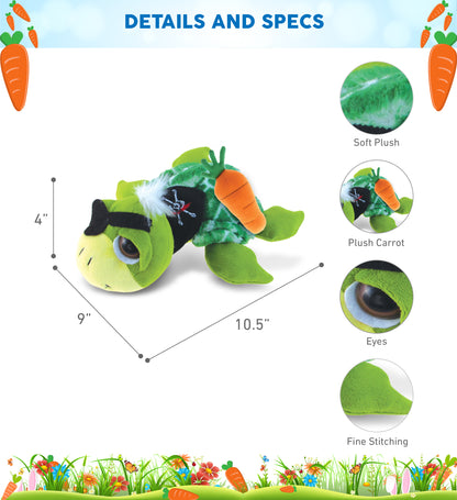 DolliBu Happy Easter Soft Plush Green Pirate Sea Turtle with Carrot - 10.5 Inch