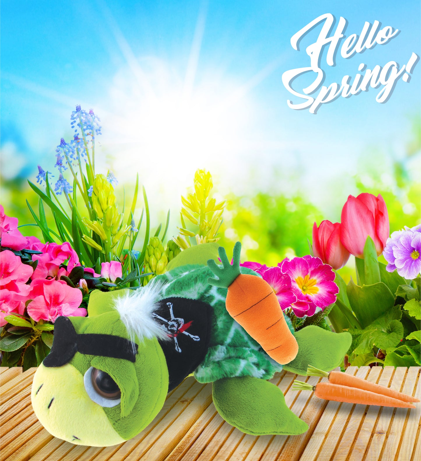 DolliBu Happy Easter Soft Plush Green Pirate Sea Turtle with Carrot - 10.5 Inch