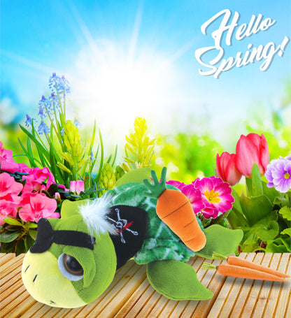 DolliBu Happy Easter Soft Plush Green Pirate Sea Turtle with Carrot - 10.5 Inch