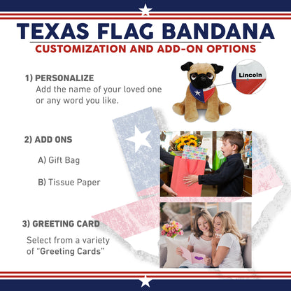 PLUSH - PUG DOG 8" WITH TEXAS FLAG BANDANA