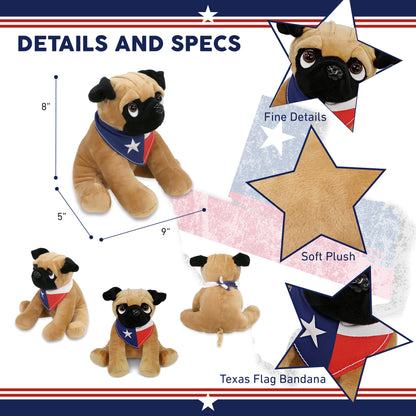 PLUSH - PUG DOG 8" WITH TEXAS FLAG BANDANA