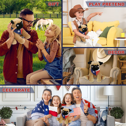 PLUSH - PUG DOG 8" WITH TEXAS FLAG BANDANA