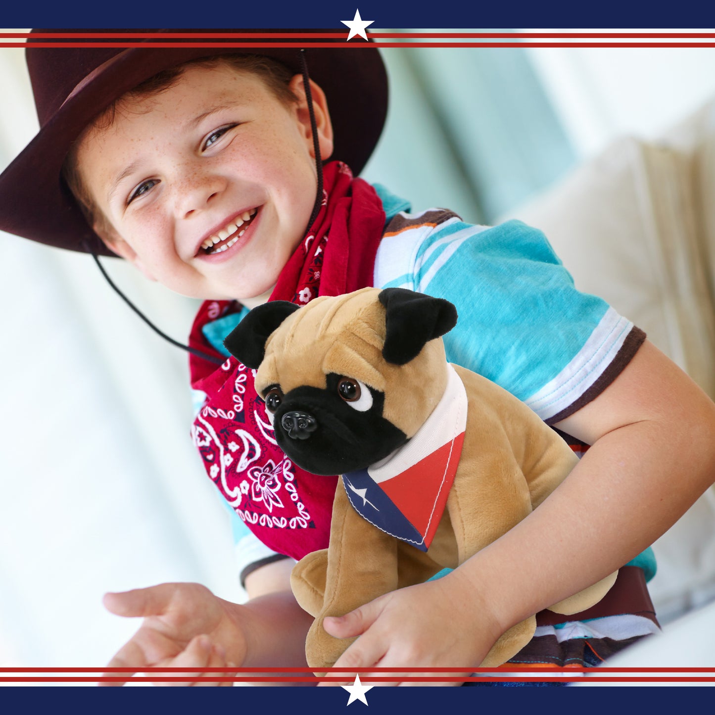 PLUSH - PUG DOG 8" WITH TEXAS FLAG BANDANA