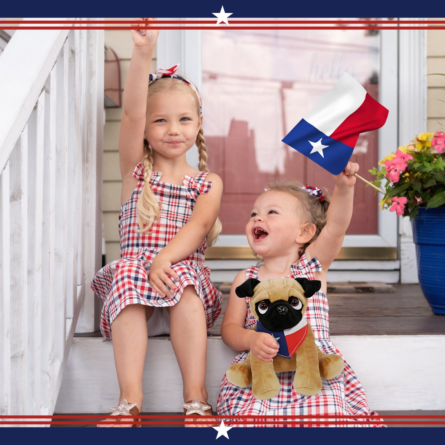 PLUSH - PUG DOG 8" WITH TEXAS FLAG BANDANA