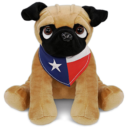 PLUSH - PUG DOG 8" WITH TEXAS FLAG BANDANA