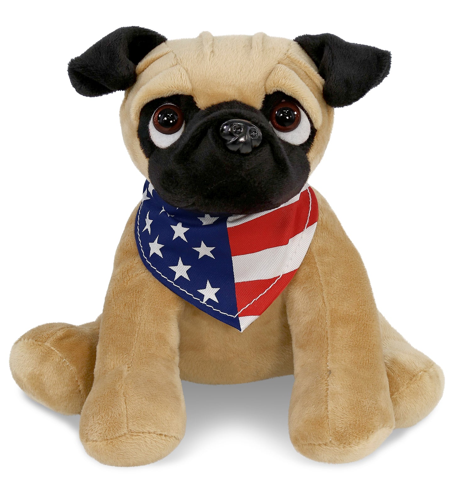 PLUSH - PUG DOG 8" WITH USA FLAG BANDANA