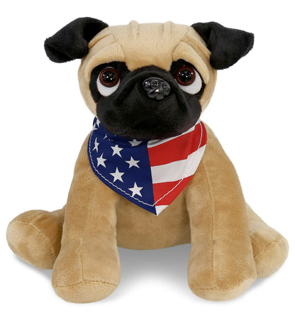 PLUSH - PUG DOG 8" WITH USA FLAG BANDANA
