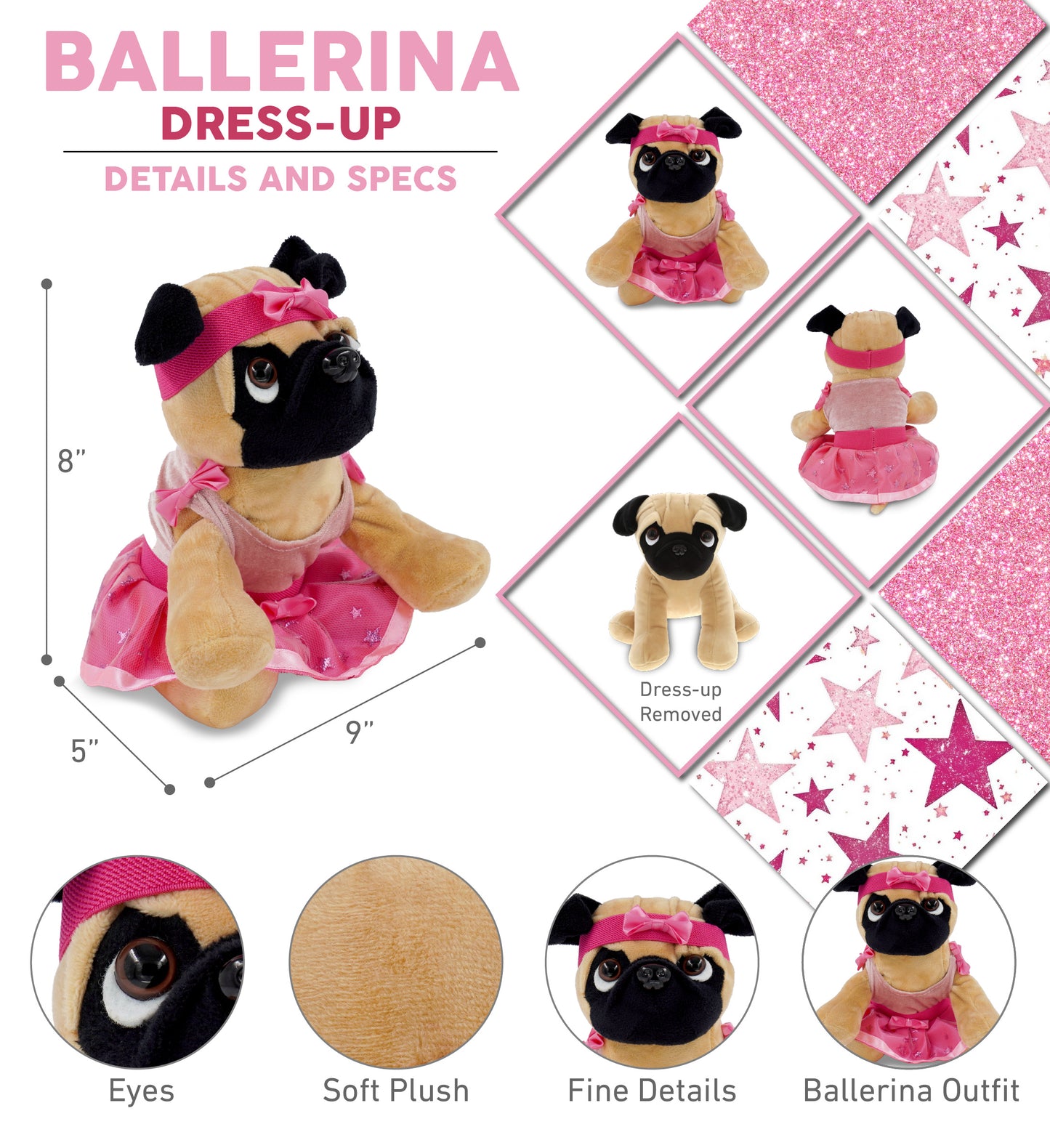 PLUSH - PUG DOG 8" Ballerina
