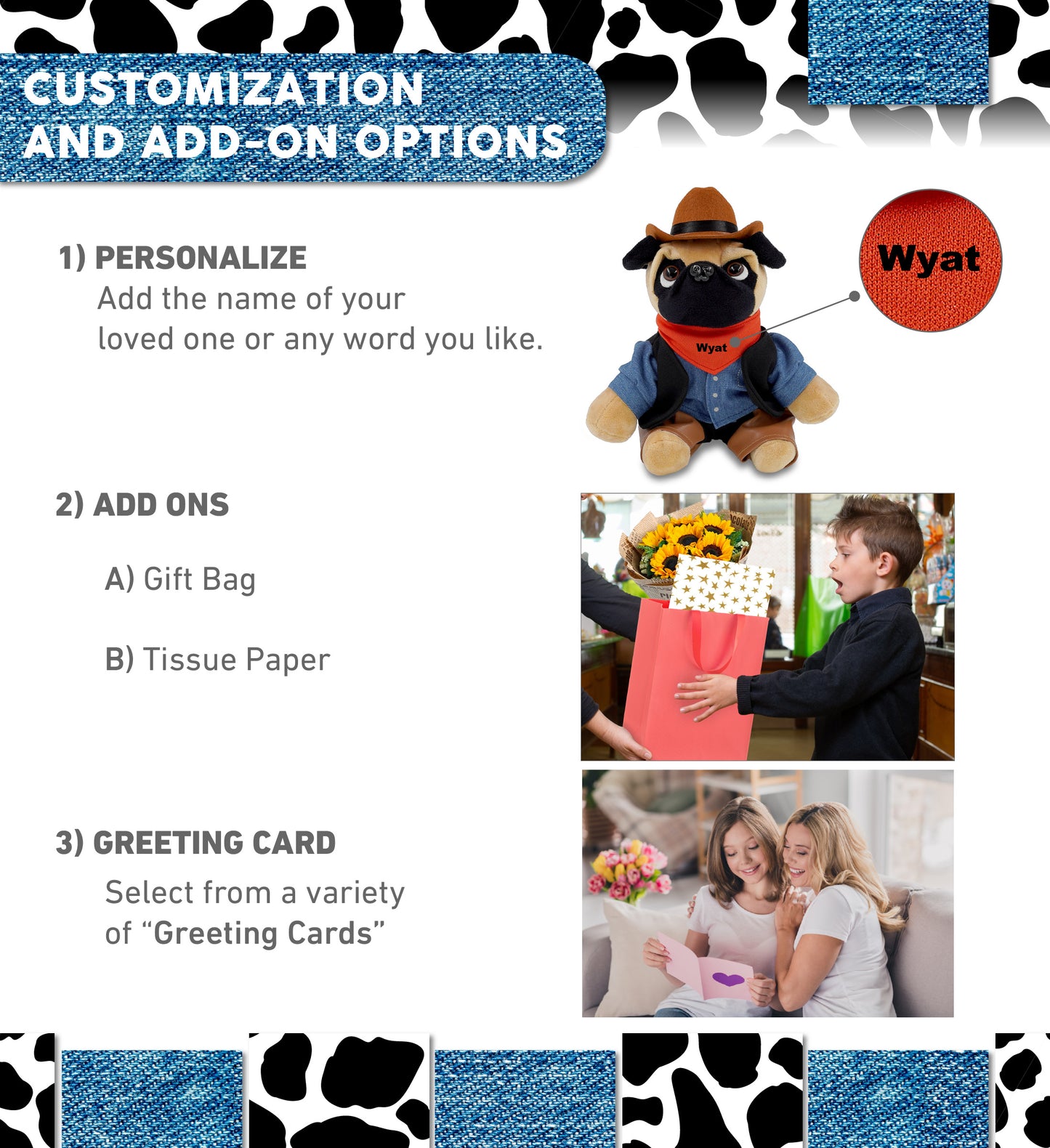 PLUSH - PUG DOG 8" COWBOY DRESS UP