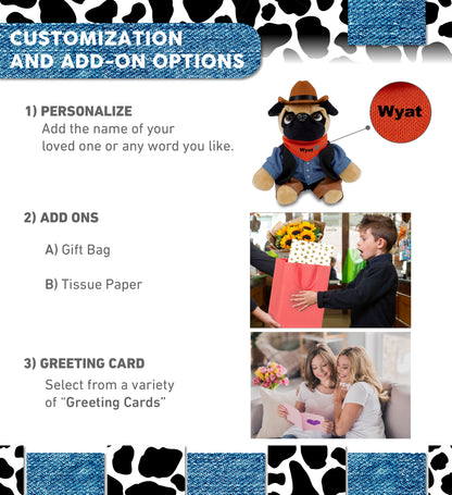 PLUSH - PUG DOG 8" COWBOY DRESS UP